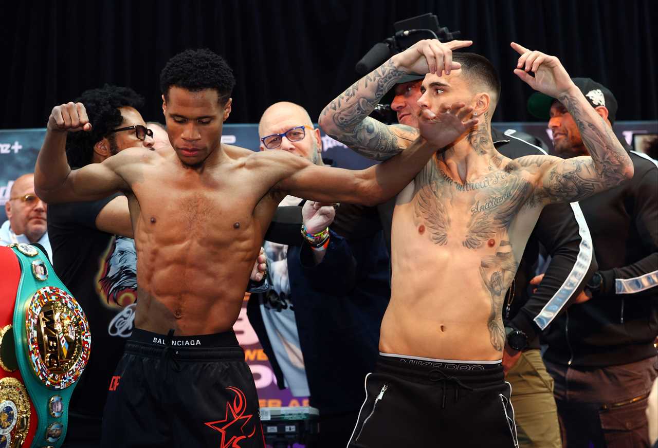 Watch Devin Haney & George Kambosos Jr nearly come to blows during weigh-in in advance of the undisputed title rematch