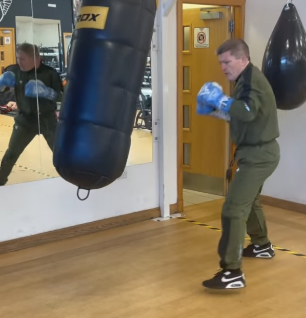 Ricky Hatton's intense workout routine as Tyson Fury reacts in the gym to a lung-busting session before his comeback fight