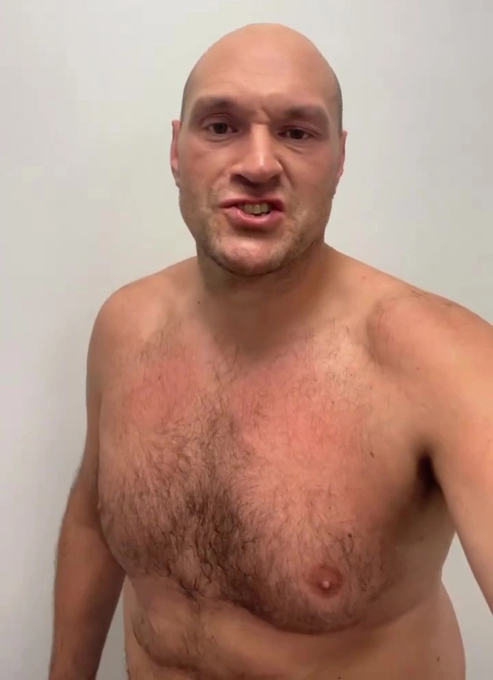 ‘Solid as a rock’ – Topless Tyson Fury shows off incredible abs as he poses in his boxers ahead of Derek Chisora trilogy