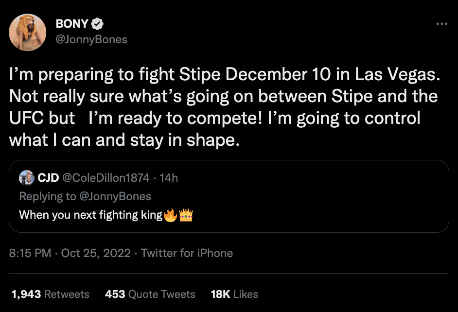 UFC legend Jon Jones announces he is preparing to fight Stipe Miocic on December 10 in first fight for almost two years