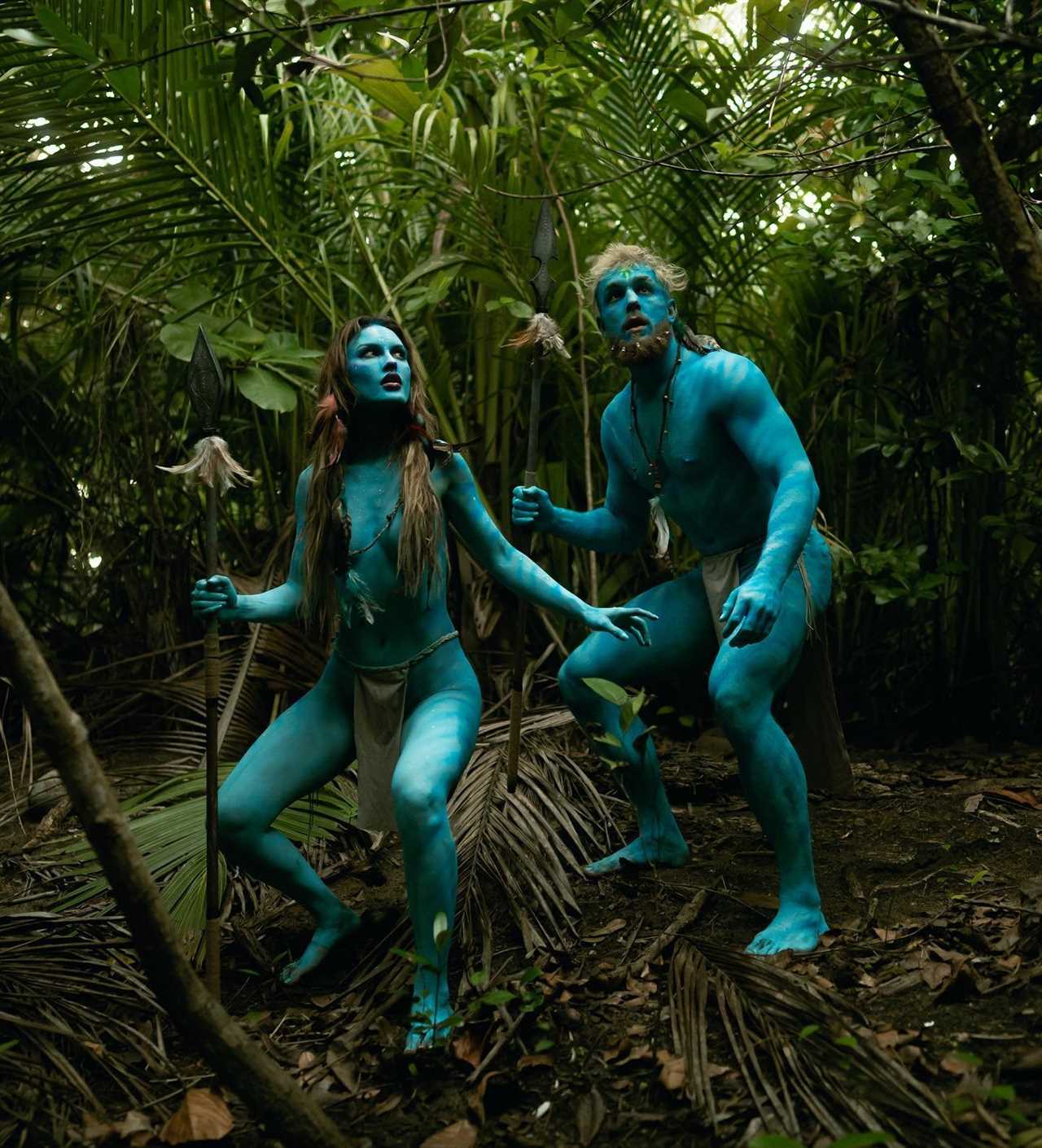Jake Paul and Julia Rose, his stunning girlfriend, strip naked and dress up as Avatar characters for a bizarre Halloween shoot