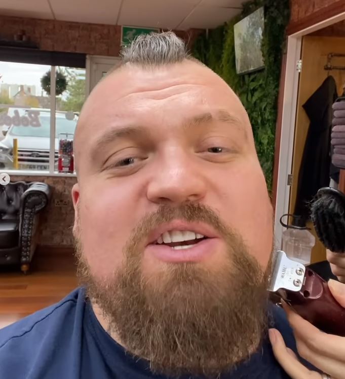 Eddie Hall, the former World's Strongest Man, looks completely different as he follows Conor McGregor to shave off his iconic beard