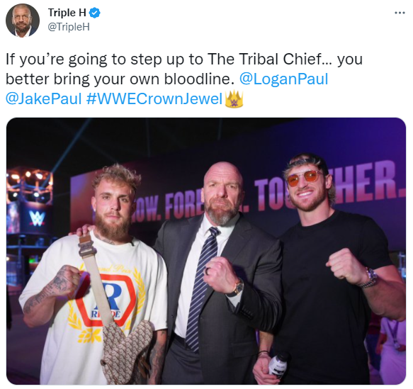 Triple H teases WWE debut for Jake Paul at Crown Jewel by sending cryptic tweet while posing with Logan, his brother and YouTuber.