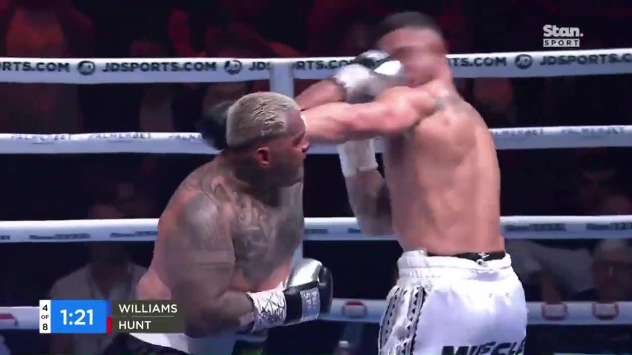In a shocking upset, Sonny Bill Williams is brutally knocked out by Mark Hunt, 48.