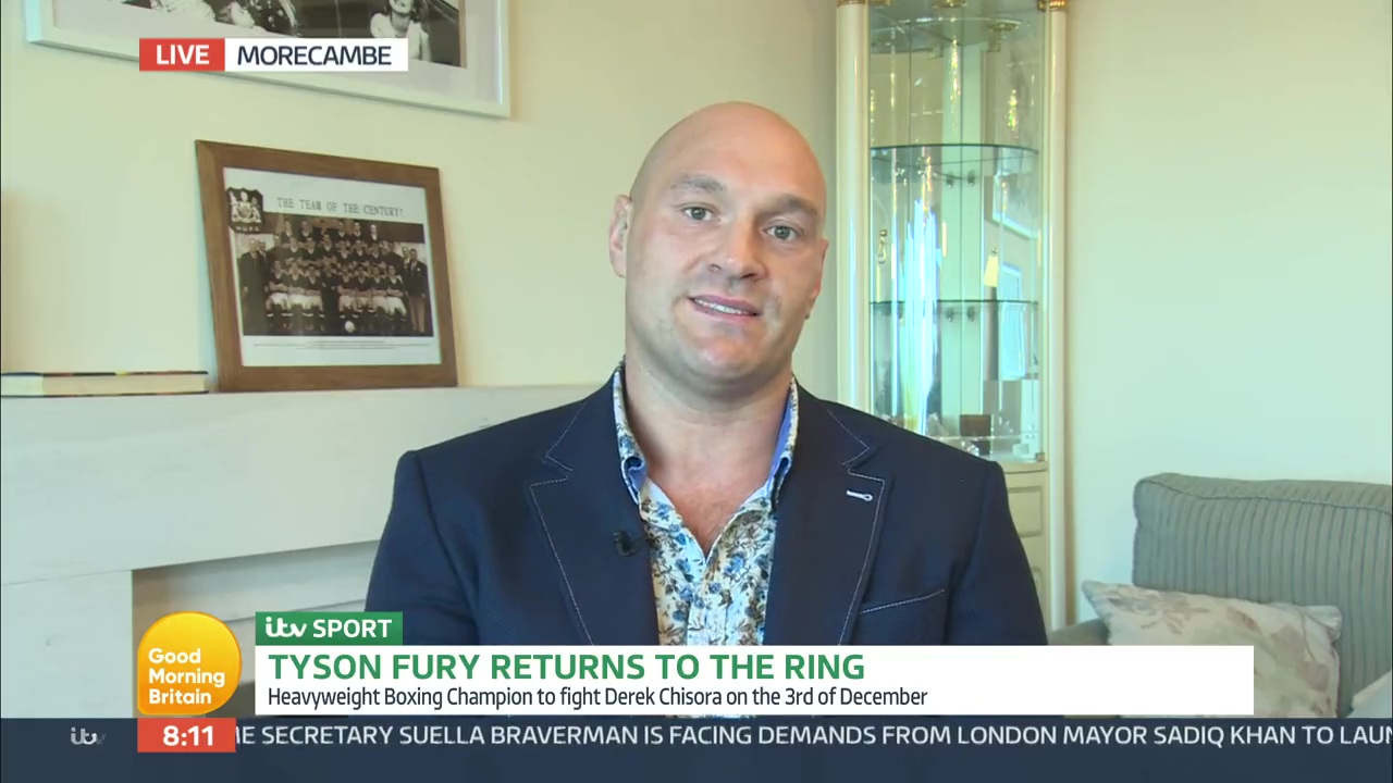 Tyson Fury jokes that 'being at home six children and a dog would drive any men out of retirement' before the Chisora fight