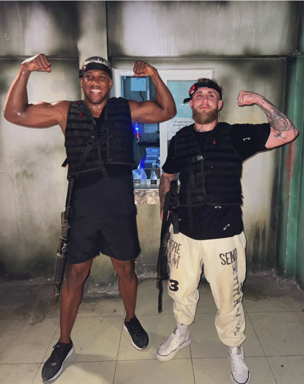 Before Floyd Mayweather's fight with Deji, Anthony Joshua and Jake Paul play laser-tag together in Dubai