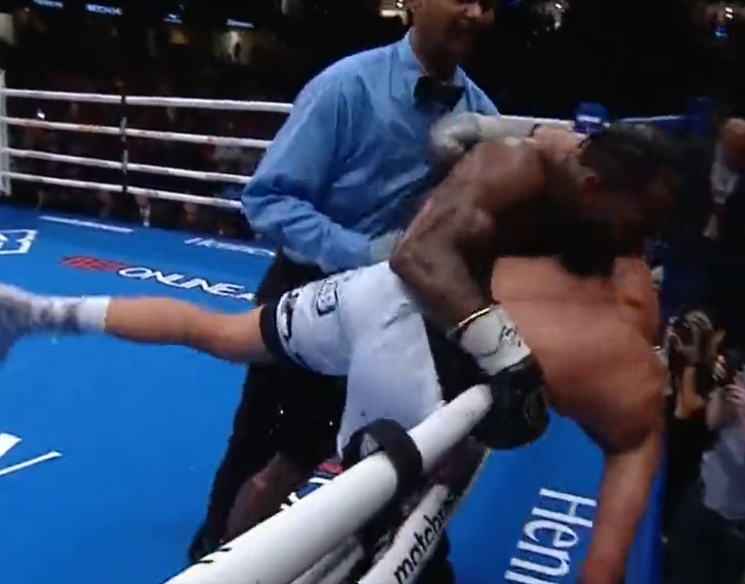 Eddie Hearn is fuming as Montana Love, a boxer, gets disqualified for throwing Steve Spark out of the RING.
