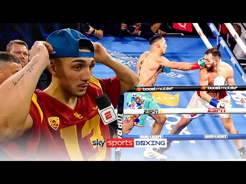 Teofimo Lopez reacts after beating Sandor Martin