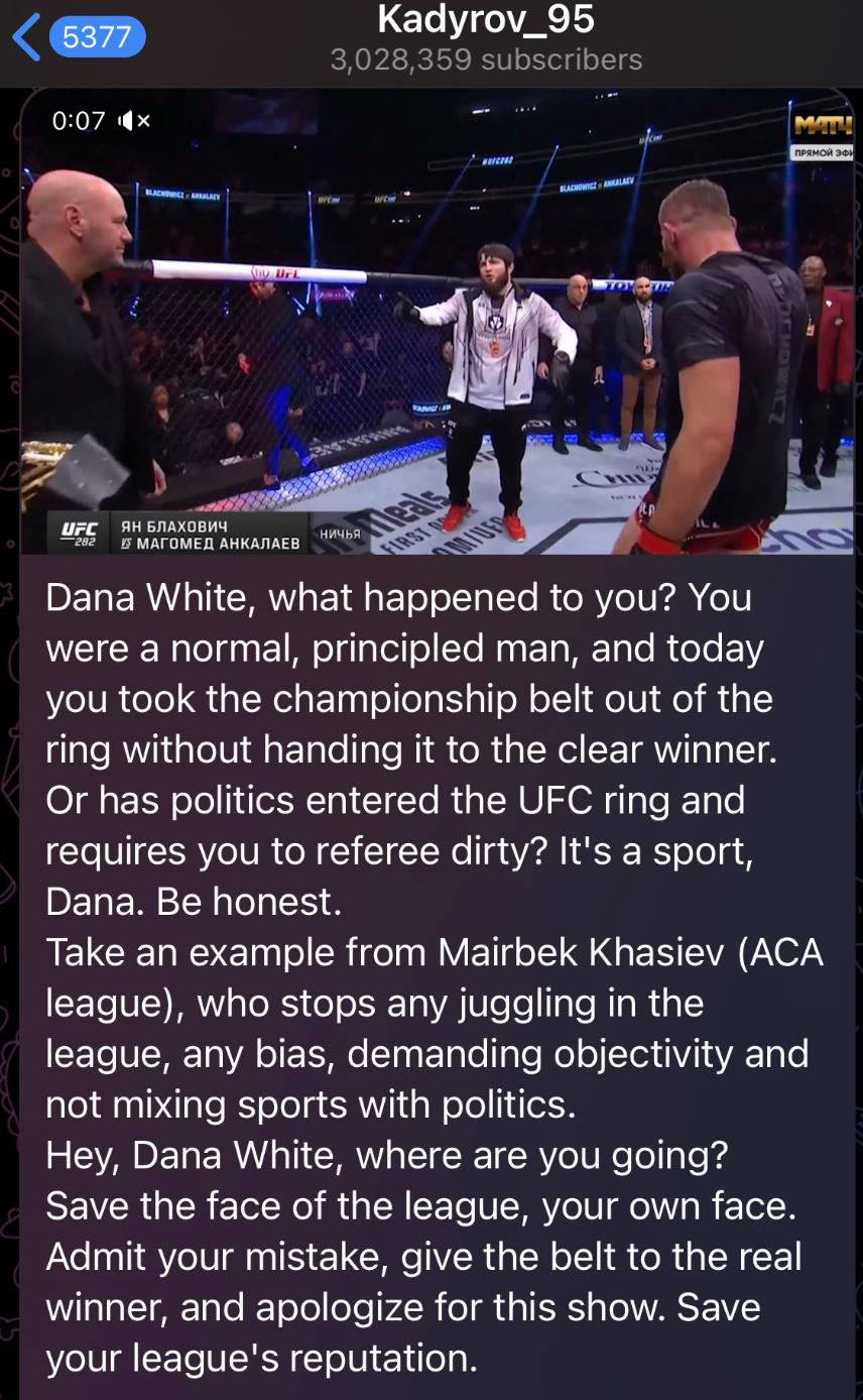 After the controversial Blachowicz-vs.-Ankalaev finale, UFC boss Dana White was called out by Chechen WARLORD Ramzan Kadyrov
