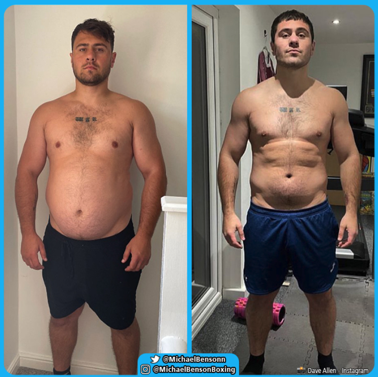 Boxer Dave Allen transforms his body with three-stones, but fans are confused by a promo photo for the next fight