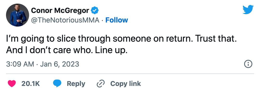 Conor McGregor promises to slice through rivals in chilling UFC message before potential February drug testing