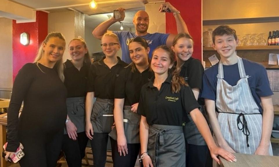 After visiting a local cafe for fry-up, Tyson Fury poses with Molly Mae Hague.