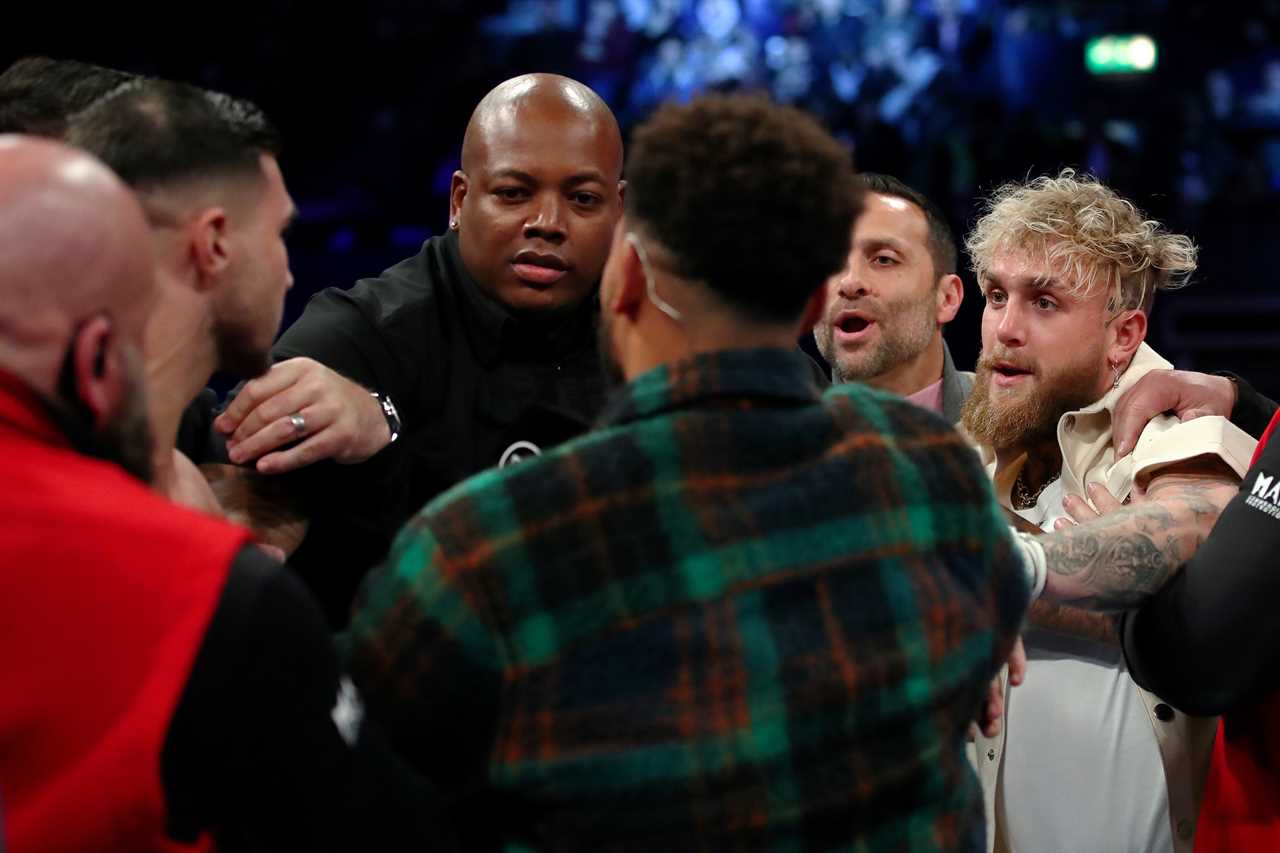 Topless Tommy Fury and Jake Paul are thrown out in a fiery exchange, as bitter boxing rivals meet for the first time.