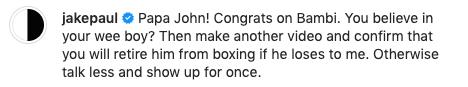 Jake Paul asks John Fury CONFIRM that he will retire Tommy from boxing if YouTube star is defeated