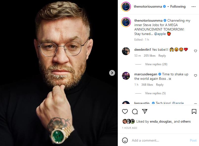 After Conor McGregor, Apple founder Steve Jobs, dresses up and teases the 'MEGA ANNOUNCEMENT', fans make the same joke.