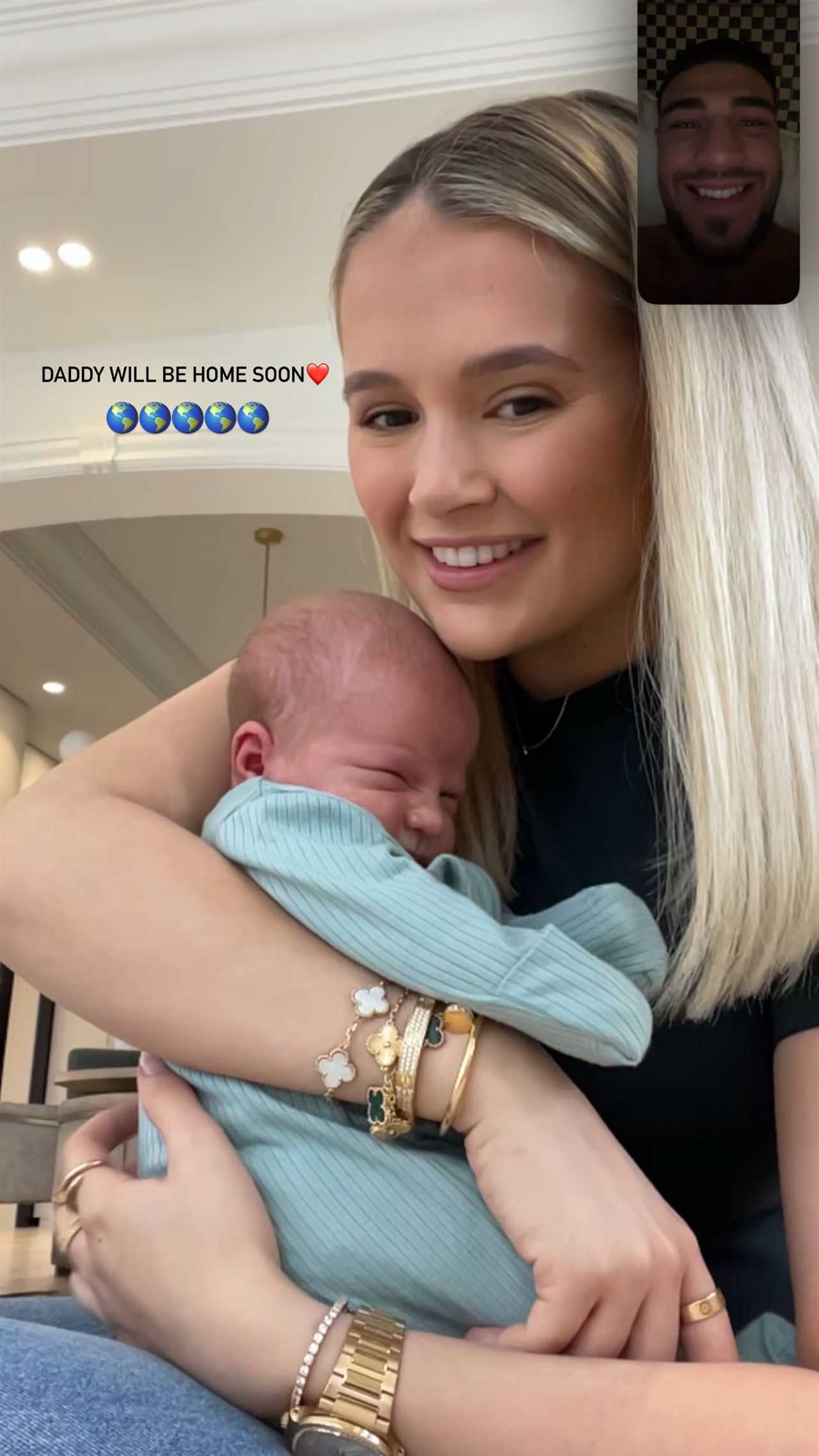 Daddy will be home soon - Beaming Tommy Fury FaceTimes Molly Mae and Bambi before Jake Paul fight