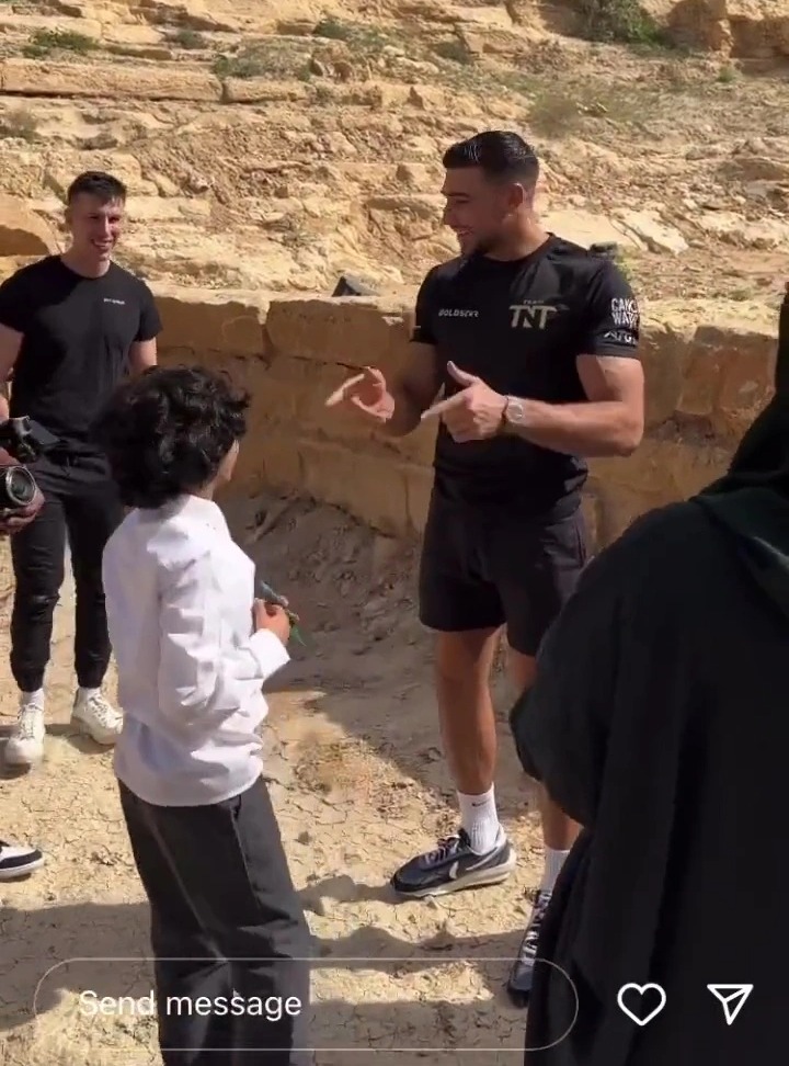 Tommy Fury hilariously tromps Jake Paul in Saudi Arabia as a kid tossing punches ahead of a mega fight