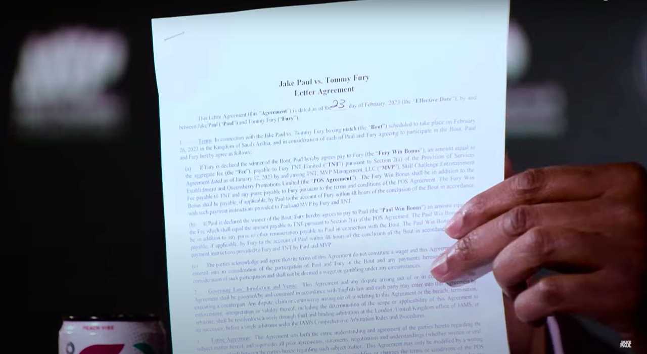 Jake Paul gives Tommy Fury an official double-or nothing contract. He also has lawyers to review documents regarding the fight bet.