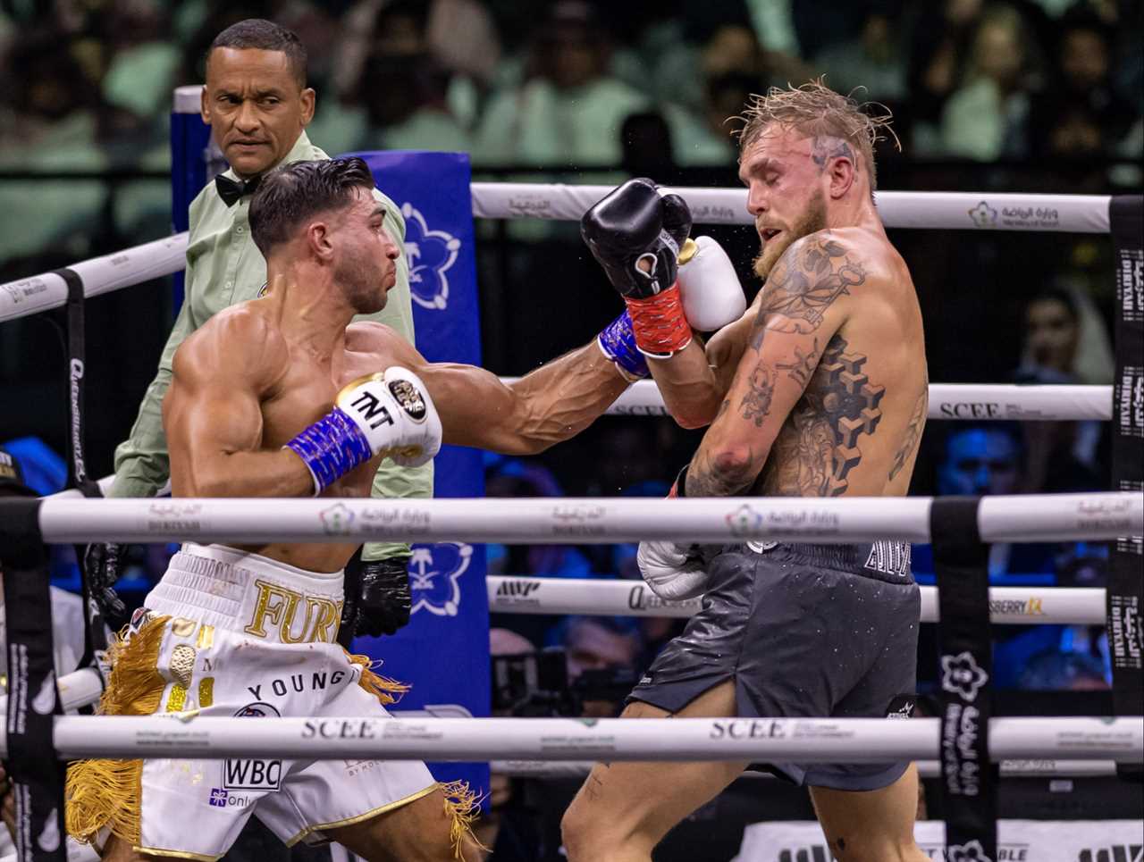 Jake Paul was asked the HUMILIATING Question by a ref during points defeat against Tommy Fury, ex-love Island star and bitter rival.