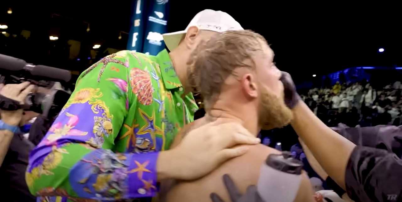 Behind-the scenes footage of Tyson Fury telling Jake Paul what he said to Jake Paul about Tommy and his fight in the ring.