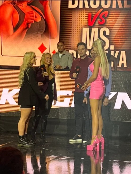 OnlyFans star Elle Brooke faces off against giant opponent ahead of next fight leaving fans in hysterics