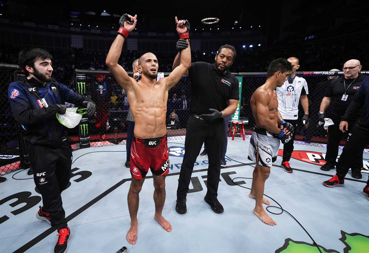 Muhammad Mokaev, UFC fighter refuses to tap out after he had knee bent in submission.