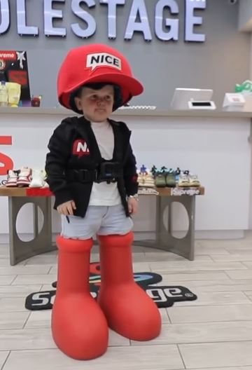 Hasbulla channels Super Mario as he attempts on bright red PS3,650 boots that fashionista celebs love and sends fans wild