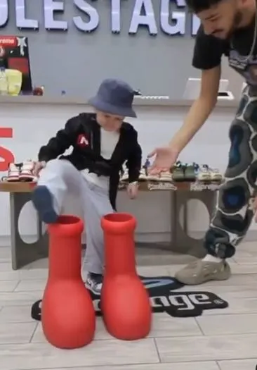 Hasbulla channels Super Mario as he attempts on bright red PS3,650 boots that fashionista celebs love and sends fans wild