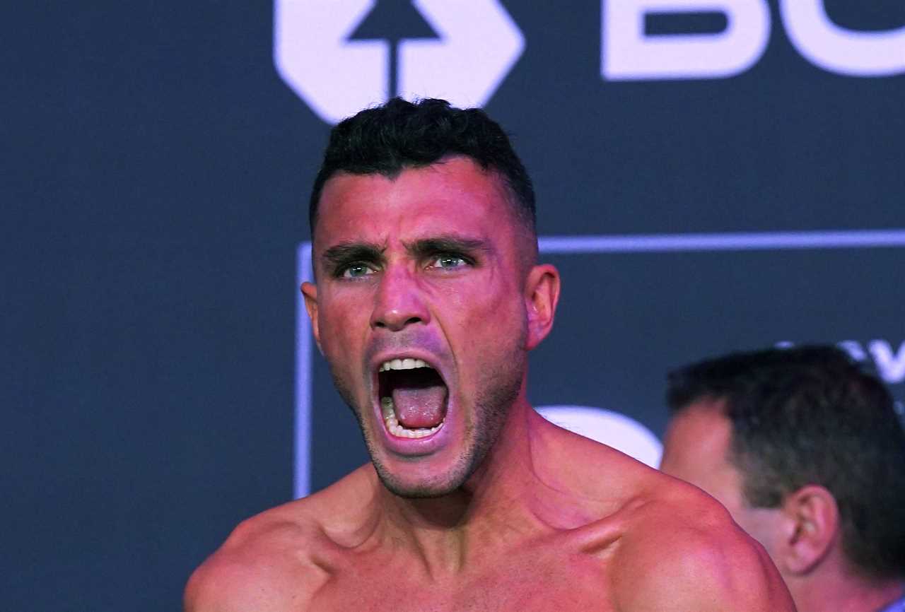 Boxer Michael Gomez Jr. sends his rival flying in a fiery weigh-in, as security forces intervene