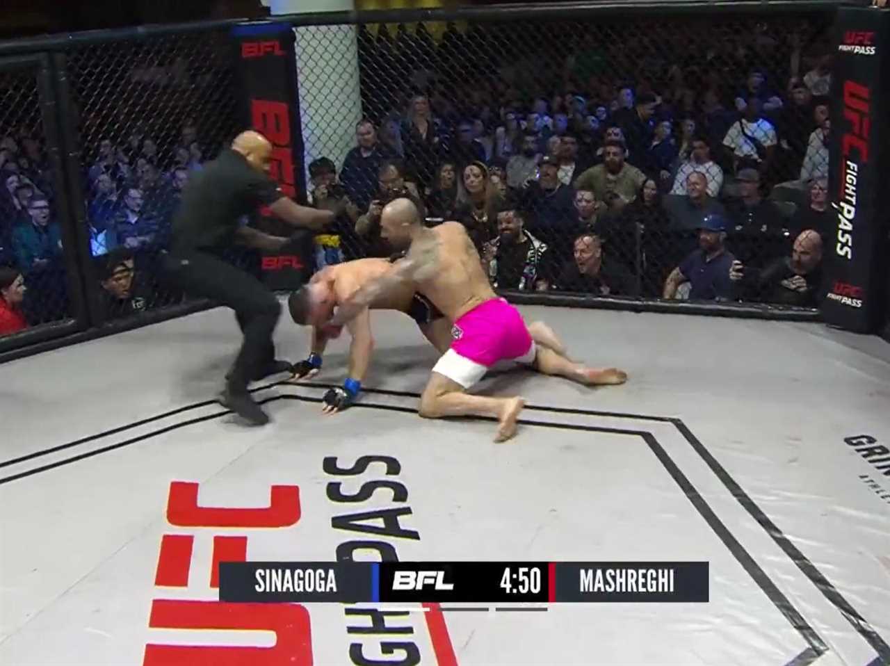 A cheap-trick MMA fighter at the start of a fight is instantly rewarded with instant karma when he's KO'd seconds later