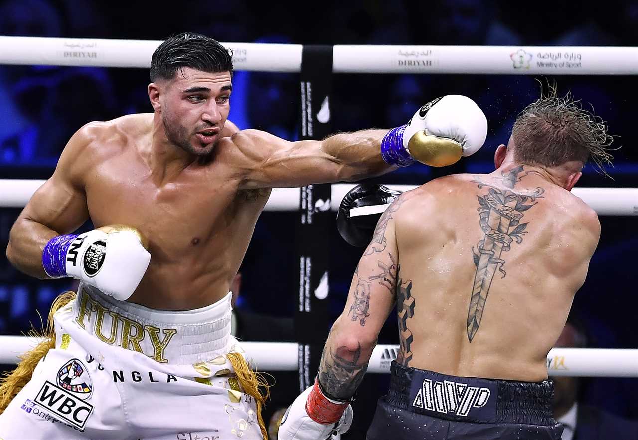Tommy Fury talks to fight KSI at Battle of Britain bout. Jake Paul takes a huge blow.