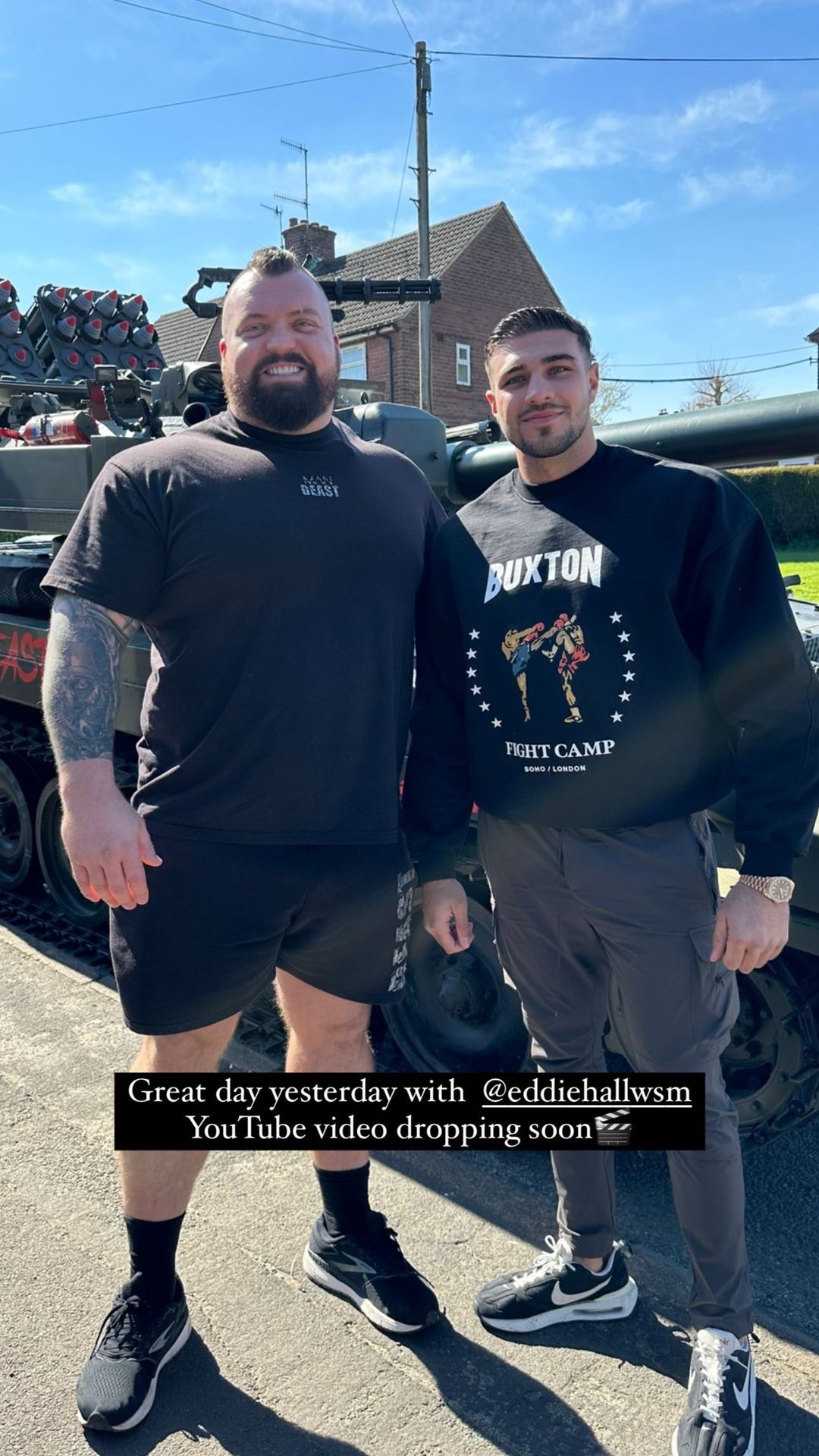 Tommy Fury and Eddie Hall, former World's Strongest Man, film TANK at McDonald's drive-thru.