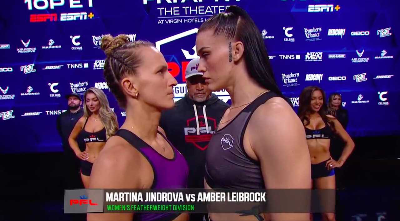 Amber Leibrock, a stunning MMA fighter, faces off against a rival ahead of her debut in the $1m winner-takes-all season at PFL