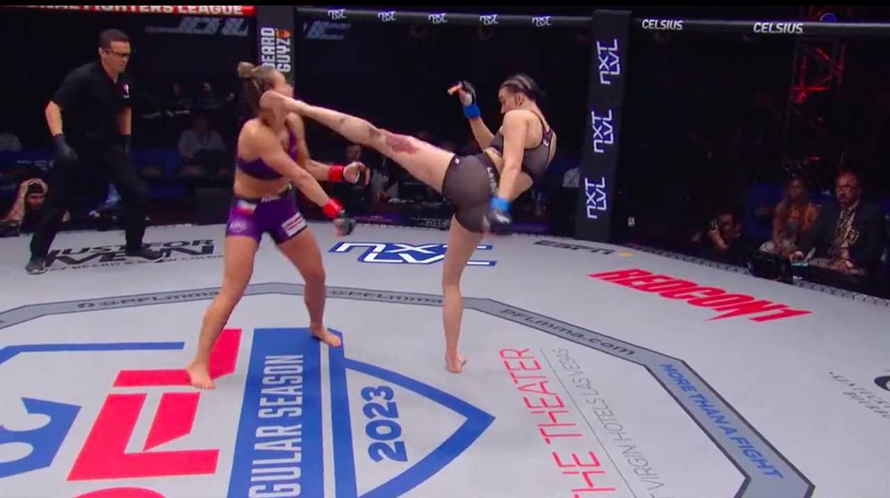 Amber Leibrock, MMA fighter, brutally KOs Martina Jindrova using a stunning head kick during PFL's $1m-winning Season