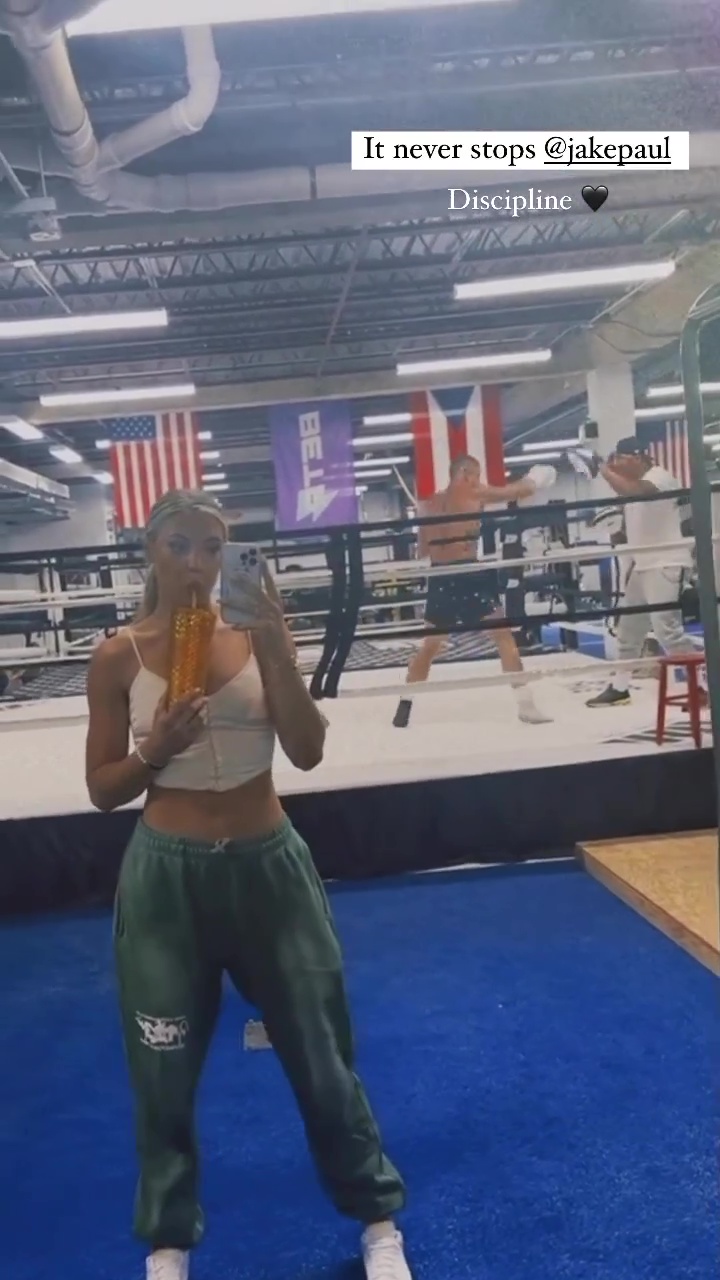 Jake Paul and Jake Paul grow closer while Jake's speed skater girlfriend watches as she participates in a YouTuber's sparring bout.