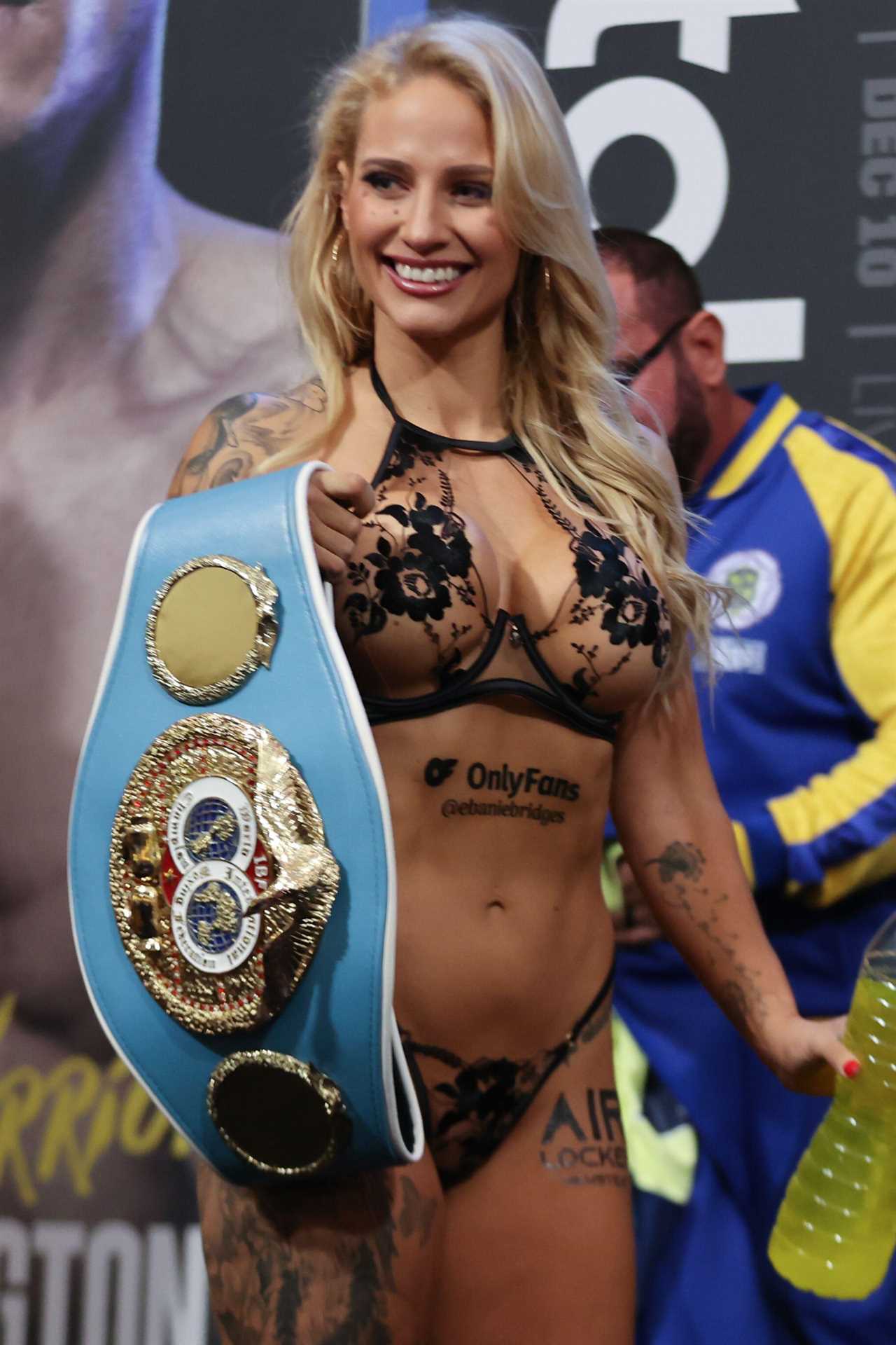 Ebanie bridges promises to 'break' the internet at the weigh-in for her fight with fellow OnlyFans Avril mathie