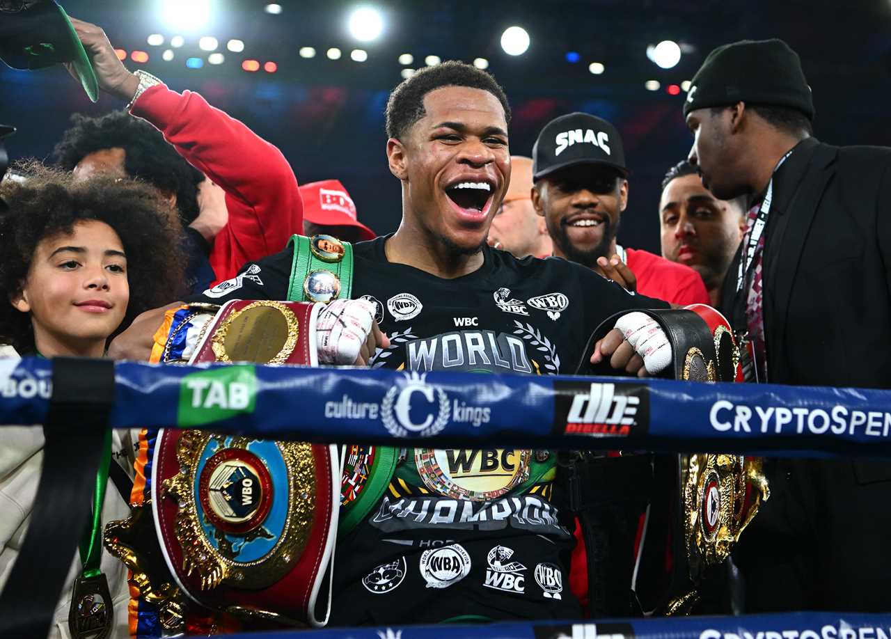 MELBOURNE, AUSTRALIA - JUNE 05: Devin Haney of the United States celebrates winning the World Lightweight Championship bout between George Kambosos Jr. of Australia and Devin Haney of the United States at Marvel Stadium on June 05, 2022 in Melbourne, Australia. (Photo by Quinn Rooney/Getty Images)