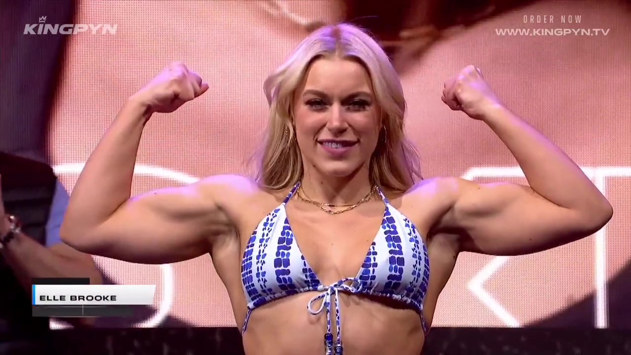 Watch OnlyFans-star-turned-boxer Elle Brooke strip down to bikini before trying to KISS opponent at weigh-in