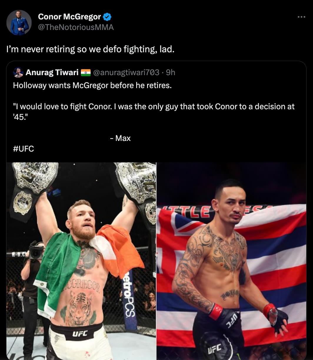 Conor McGregor announces retirement plans before UFC fight with Michael Chandler, reigniting old rivalry via Twitter