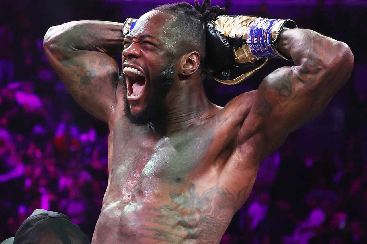 BROOKLYN, NEW YORK – OCTOBER 15: Deontay Wilder celebrates after knocking out Robert Helenius in the first round during their WBC world heavyweight title eliminator bout at Barclays Center on October 15, 2022 in Brooklyn, New York. (Photo by Al Bello/Getty Images)