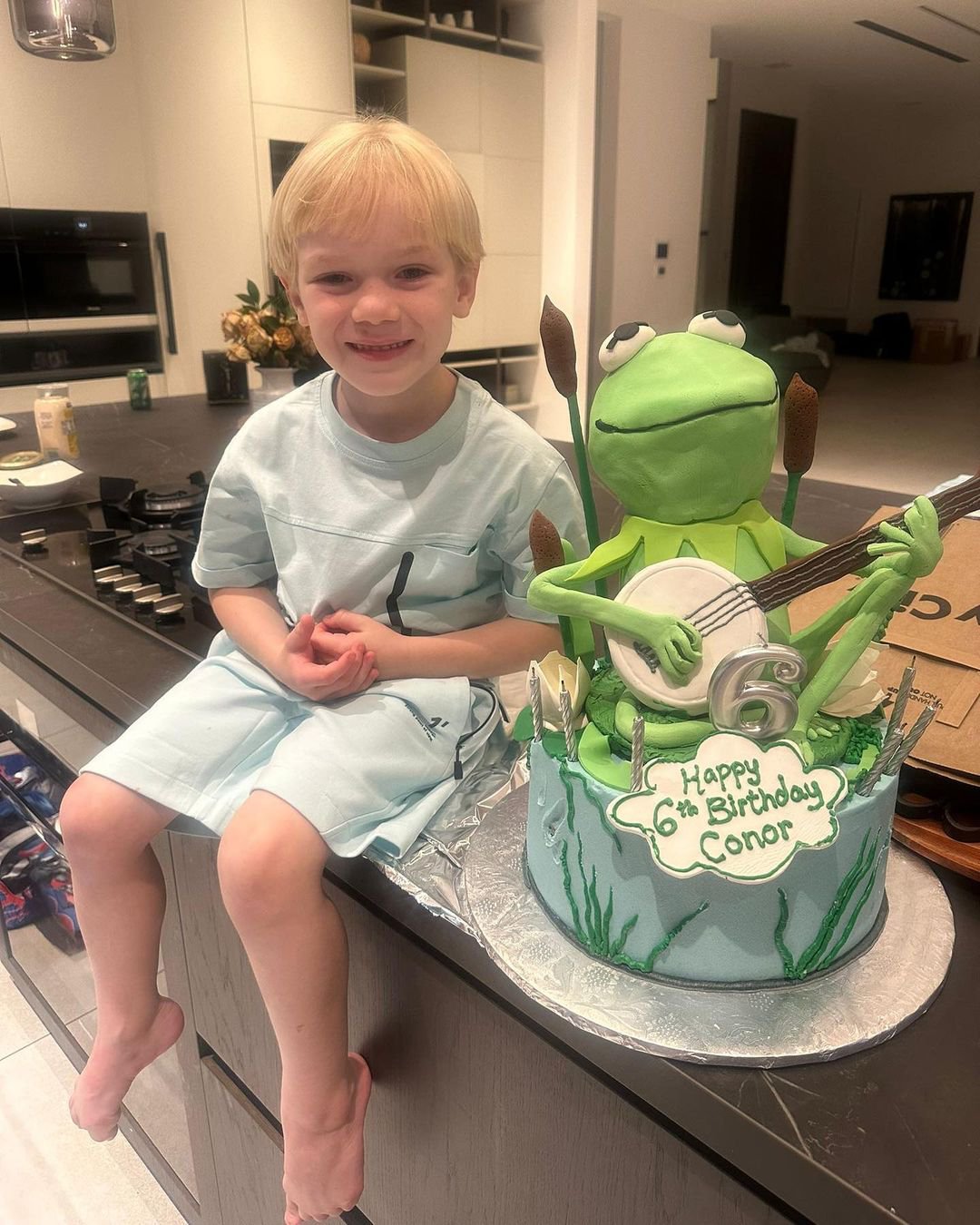 Conor McGregor celebrates his son's 7th birthday with Kermit the Frog cake, pizza on a yacht and a Kermit The Frog party.