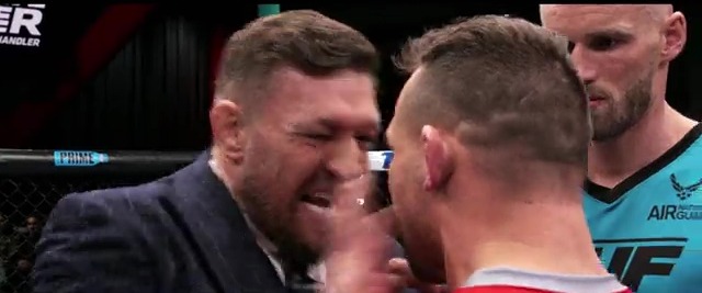 Conor McGregor slaps Michael Chandler on the face while filming TUF 31 as Dana White's teaser footage airs