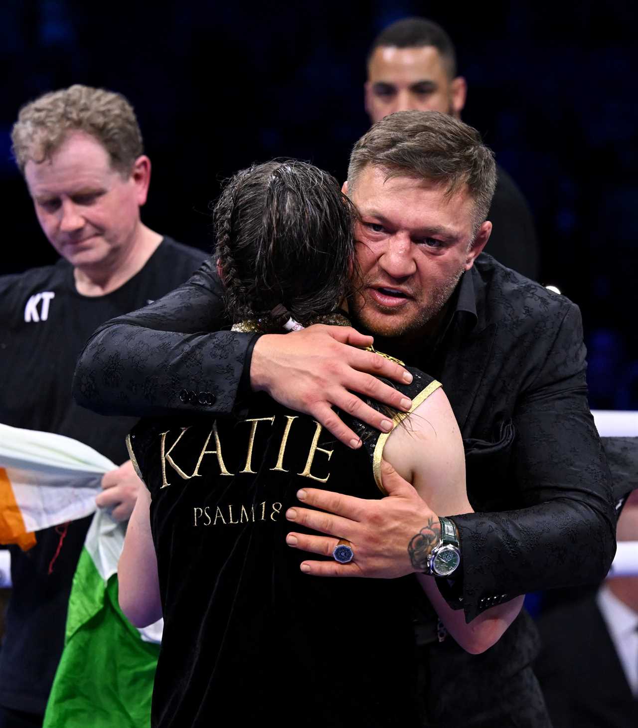 Conor McGregor, Eddie Hearn and Katie Taylor in the ringside rows during Katie Taylor's fight