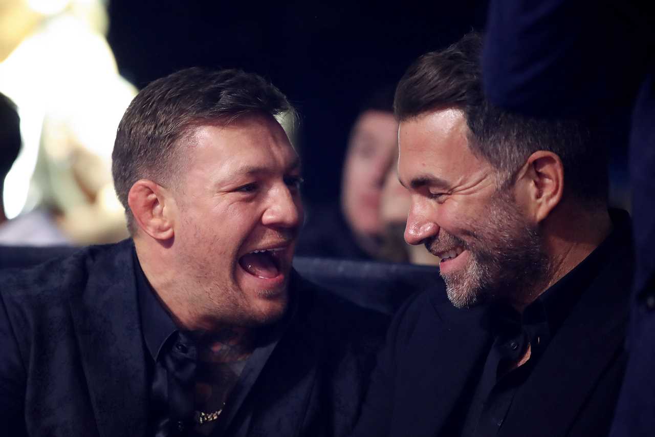 Conor McGregor, Eddie Hearn and Katie Taylor in the ringside rows during Katie Taylor's fight