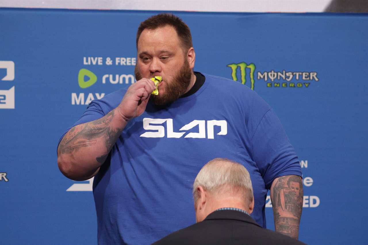 The combined weight of the fighters for Power Slap is 59 STONES. One even ate a chocolate bar while on the scales.
