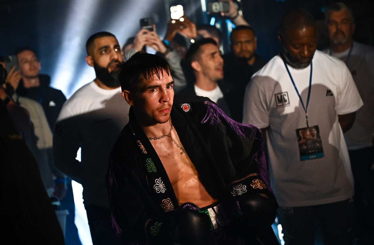 27 May 2023; Michael Conlan makes his way to the ring before the IBF Featherweight World Title bout at the SSE Arena in Belfast. Photo by Ramsey Cardy/Sportsfile