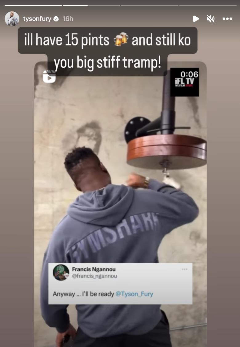 After escalating war of words, Tyson Fury lashes out at Francis Ngannou for being a 'big stiff tramp.'