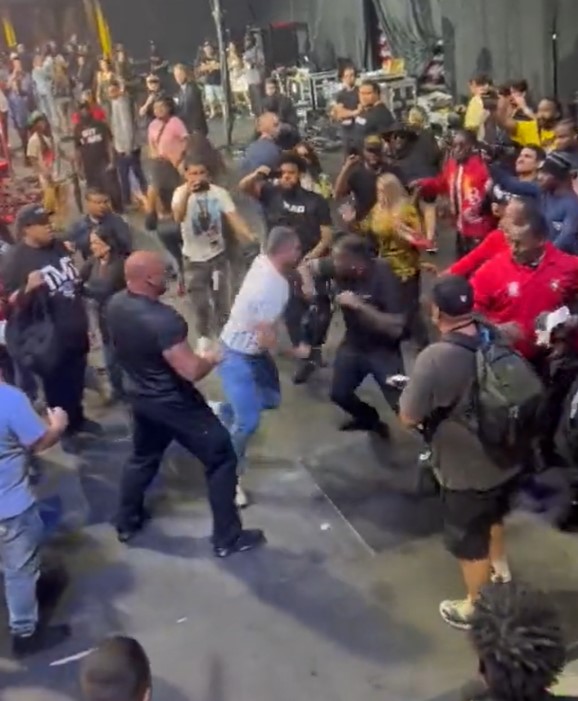 Watch men swinging at each other in a mass brawl at Mayweather vs Gotti 3