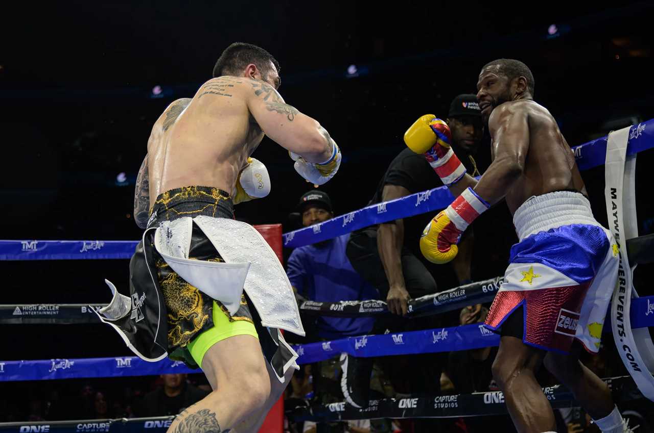 Watch men swinging at each other in a mass brawl at Mayweather vs Gotti 3