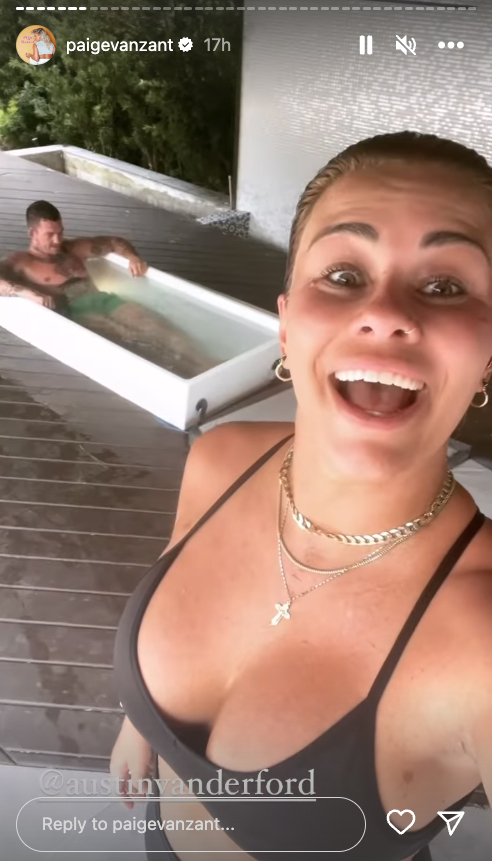 Fans go crazy when Paige VanZant, an ex-UFC fighter, shows off her sweaty boobs and busty bikini at a 'pain caver'.